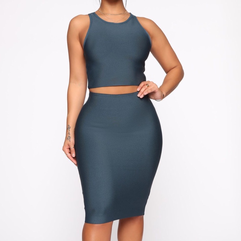 Hunter Green Bandage Skirt Set